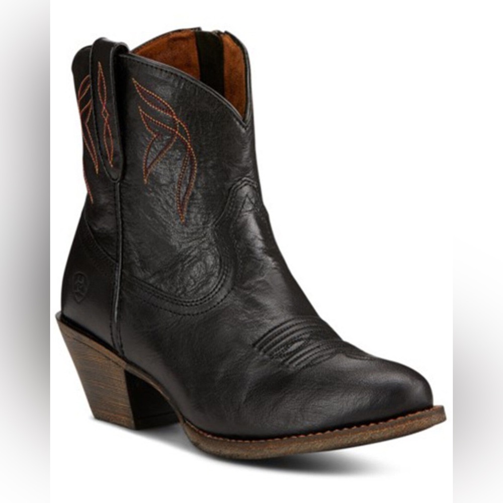Ariat Women's 8.5B Darlin Western Ankle Black Boots Cowboy Cowgirl 100% Leather